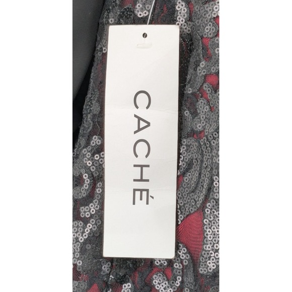 CACH'E Formal Dress Size 12 Black Sequins over Red Lining NWT - Picture 14 of 16